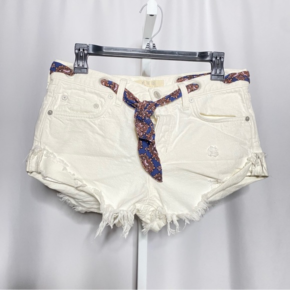 Free People Pants - Free People Cream White Denim Shorts with Scarf Tie • 26